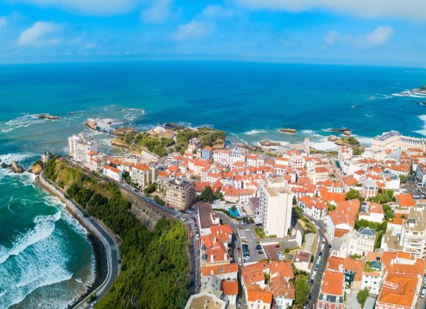 Biarritz aerial panoramic view, France Biarritz aerial panoramic view. Biarritz is a city on the Bay of Biscay on the Atlantic coast in France.